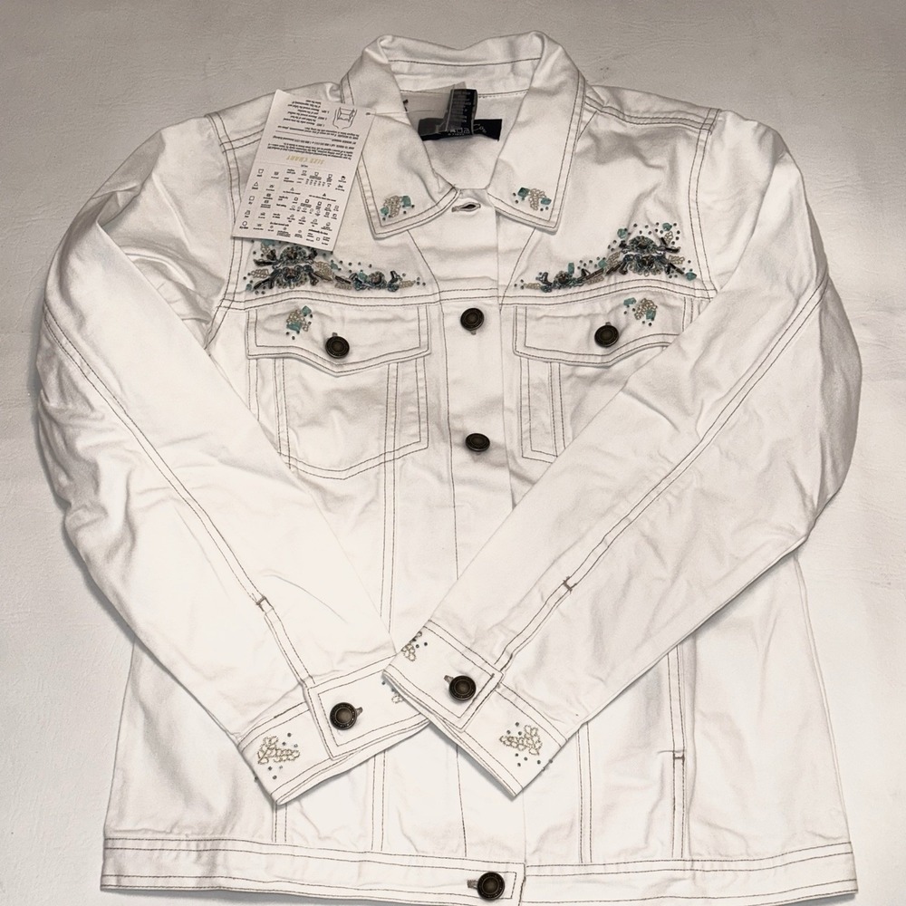 Denim & Co. Embroidered White Jean Jacket Size S
